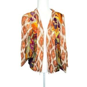 Anthropologie Sunset Cocoon Kimono Orange Multi Open Front Topper Cardigan O/S
